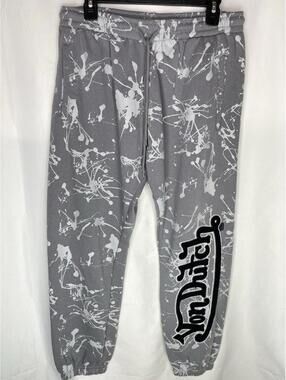 Von Dutch Y2k Sweatpants Mens Large Gray Paint Splatter Tapered Leg Athletic